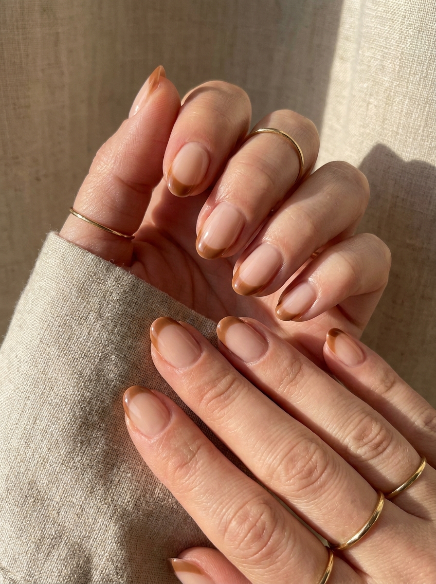 Caramel Side French Nails